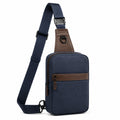Borsa a tracolla 18 x 8 x 30 cm in tessuto sintetico blu navy e similpelle marrone con tasche zip