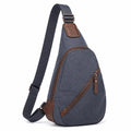 Borsa a tracolla 18 x 8 x 32 cm in tessuto blu scuro con dettagli marroni e tasche con zip