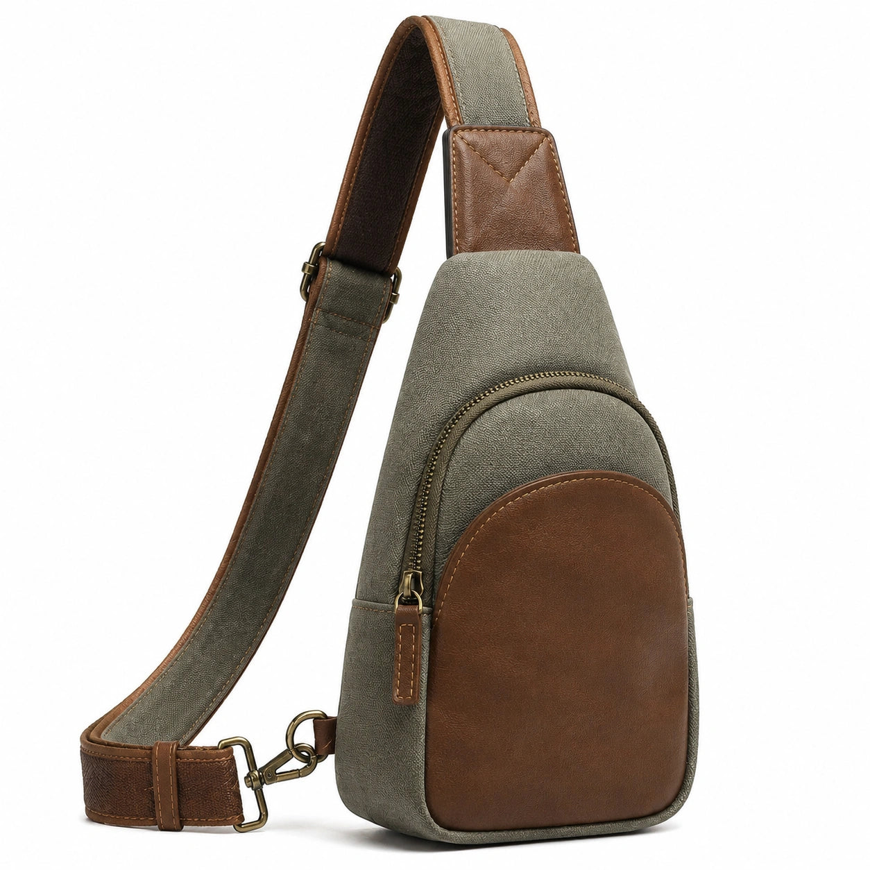 Borsa a tracolla 18 x 8 x 32 cm in tessuto e similpelle verde oliva/marrone per uso quotidiano con tracolla regolabile