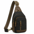 Borsa a tracolla 17 x 8 x 32 cm in tessuto nero e marrone con tracolla regolabile stile casual