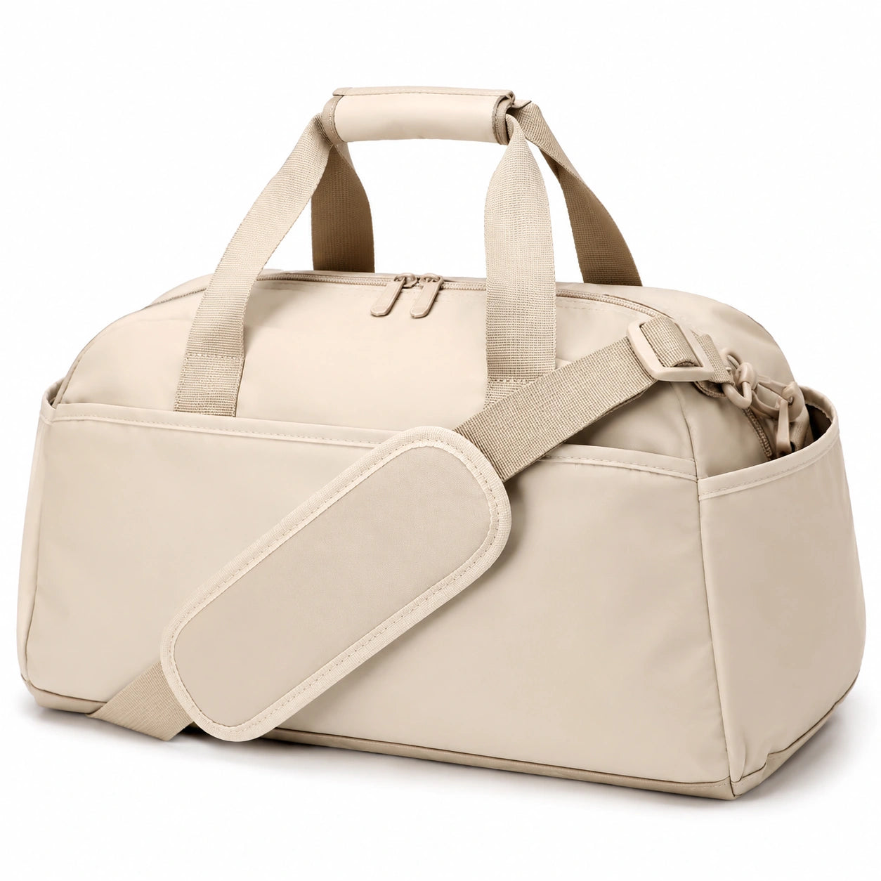 Borsone da viaggio 45 x 23 x 28 cm in tessuto sintetico beige con tracolla regolabile