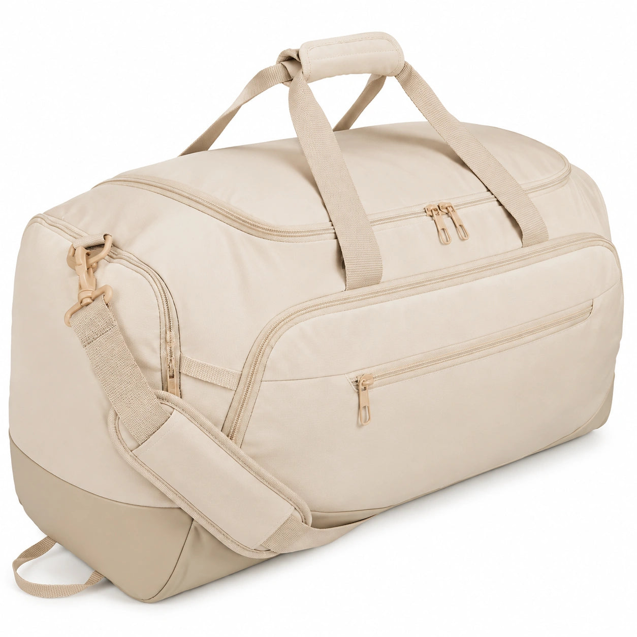 Borsone da viaggio 50 x 30 x 30 cm in tessuto sintetico beige con tracolla e tasche