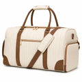 Borsone da viaggio 50 x 25 x 30 cm in similpelle bianco crema e marrone trapuntato con tracolla