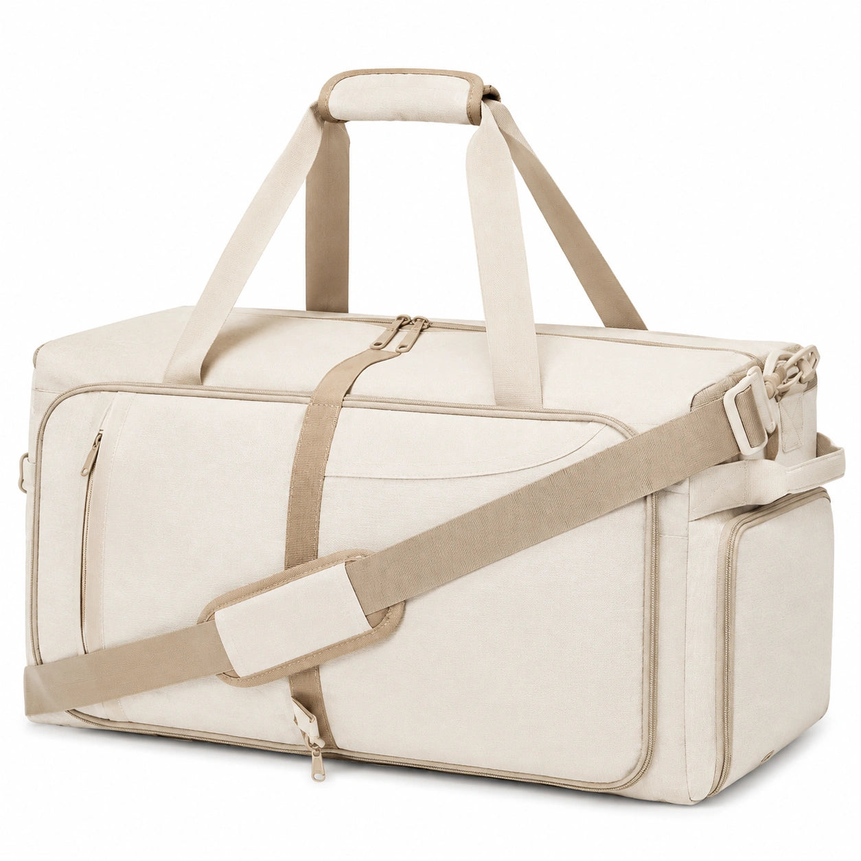 Borsa da viaggio 55 x 30 x 30 cm in tessuto beige con tracolla regolabile e tasche con zip