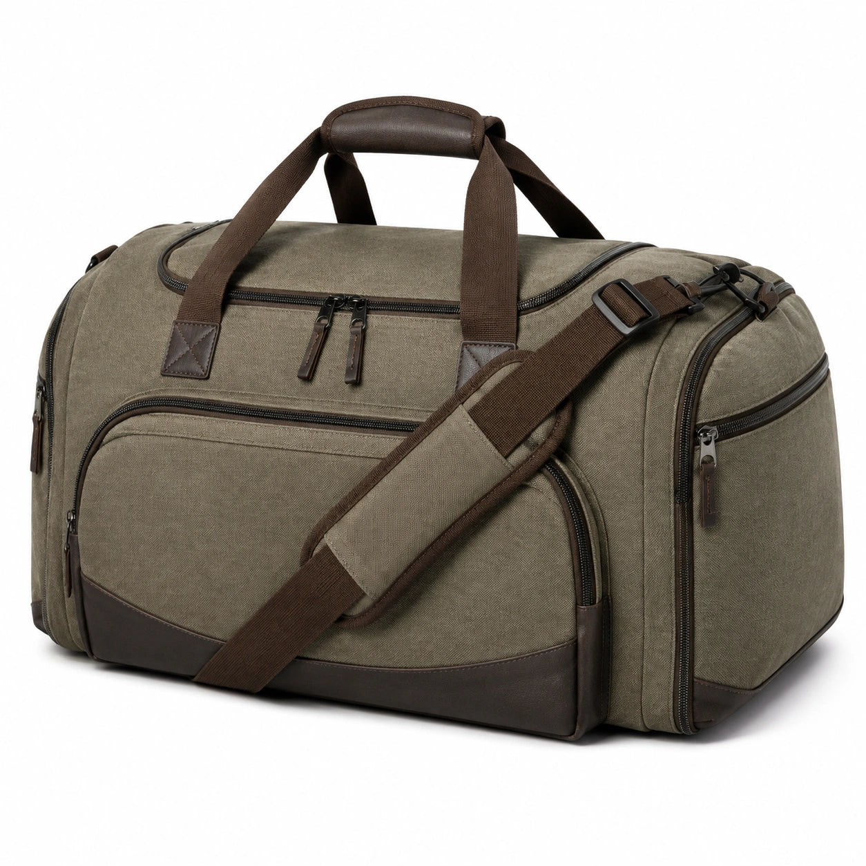 Borsone da viaggio 55 cm in tessuto verde oliva con tracolla regolabile stile casual