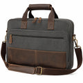 Borsa portadocumenti 40 x 8 x 30 cm in tessuto grigio e similpelle marrone con tracolla regolabile