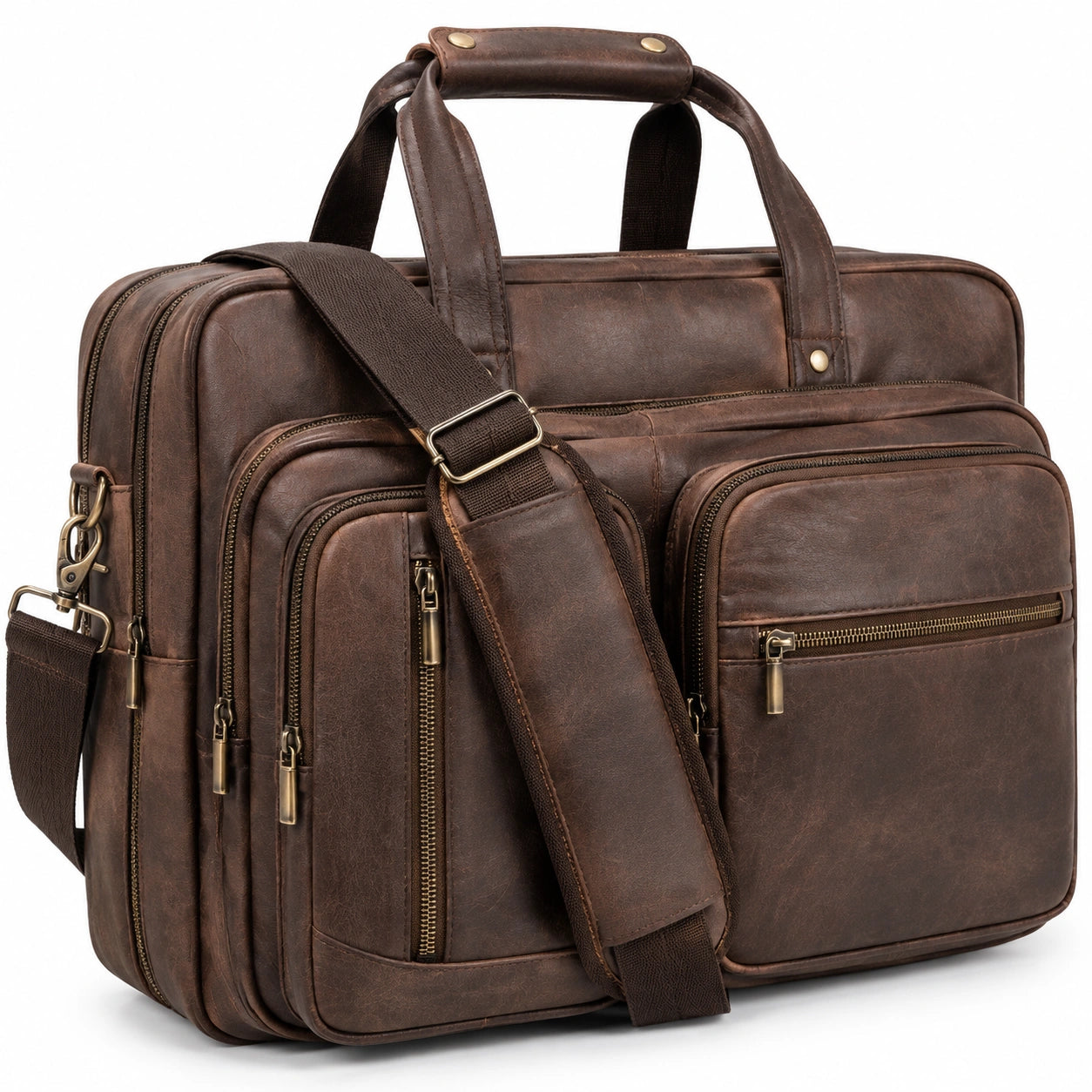 Borsa portadocumenti 42 x 14 x 30 cm marrone effetto pelle con tracolla regolabile