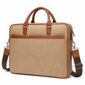 Borsa portadocumenti 40 x 8 x 30 cm in tessuto beige e similpelle marrone con tracolla regolabile