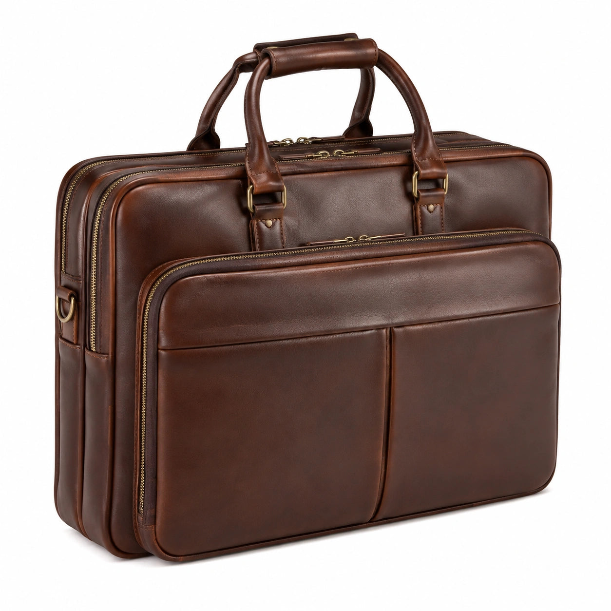 Borsa portadocumenti 42 x 30 x 12 cm effetto pelle marrone con scomparti e manici