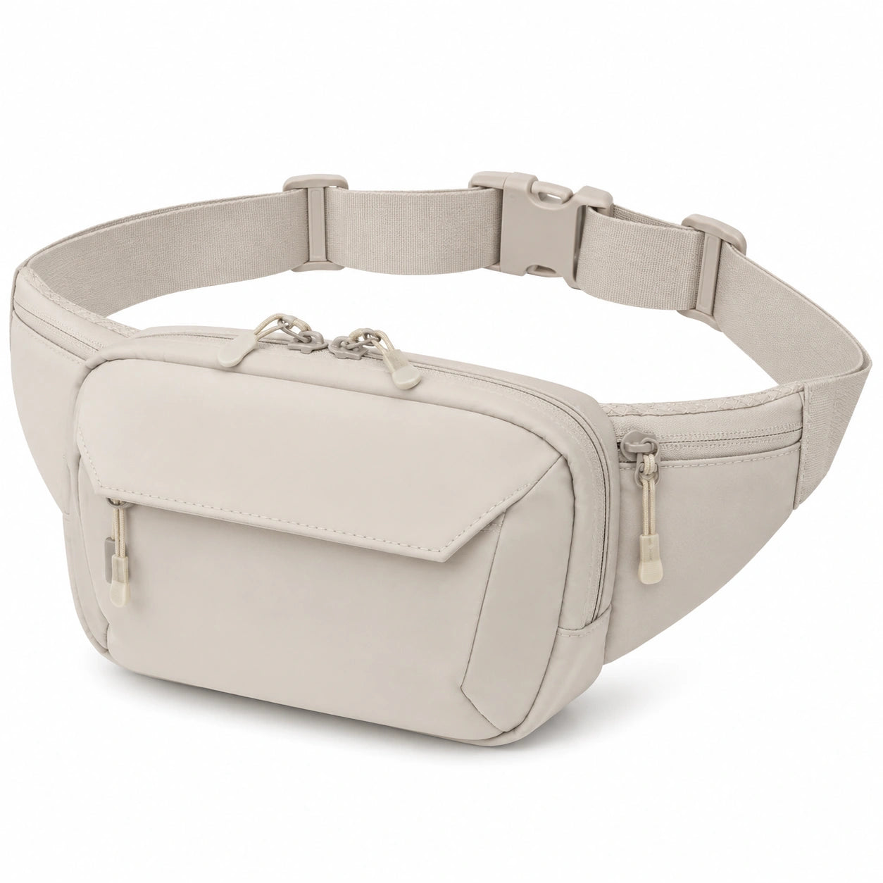 Marsupio 23 x 6 x 14 cm in tessuto sintetico beige con tasche zip stile urbano
