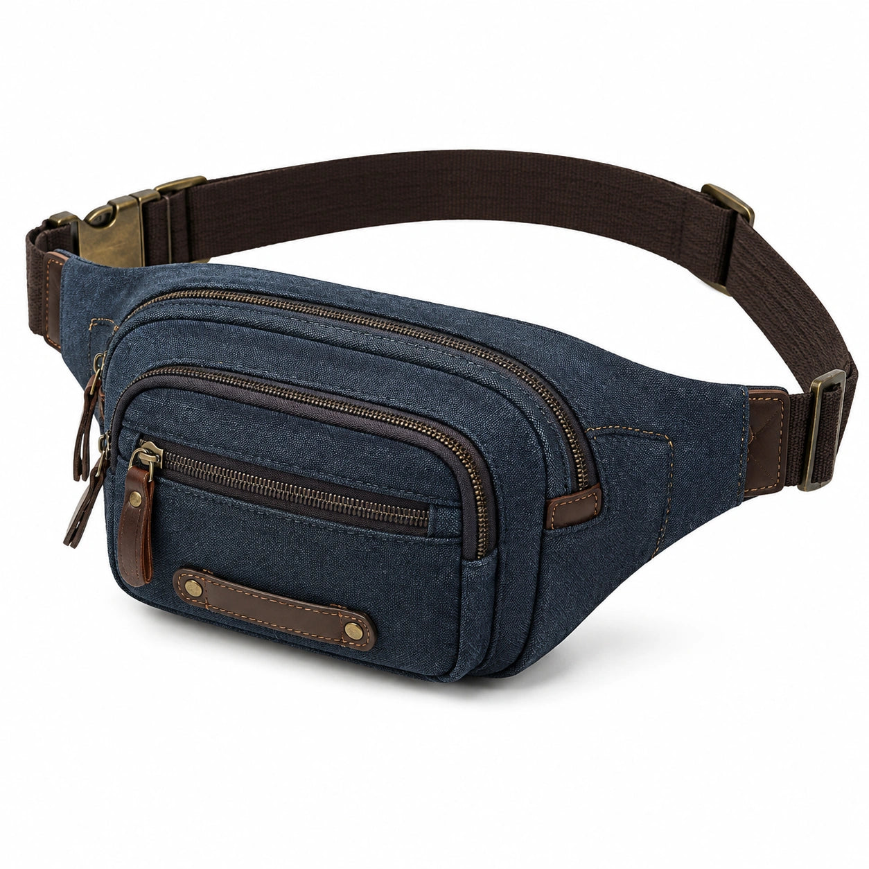 Marsupio 30 x 15 x 18 cm in tessuto blu con cintura regolabile e tasche con zip