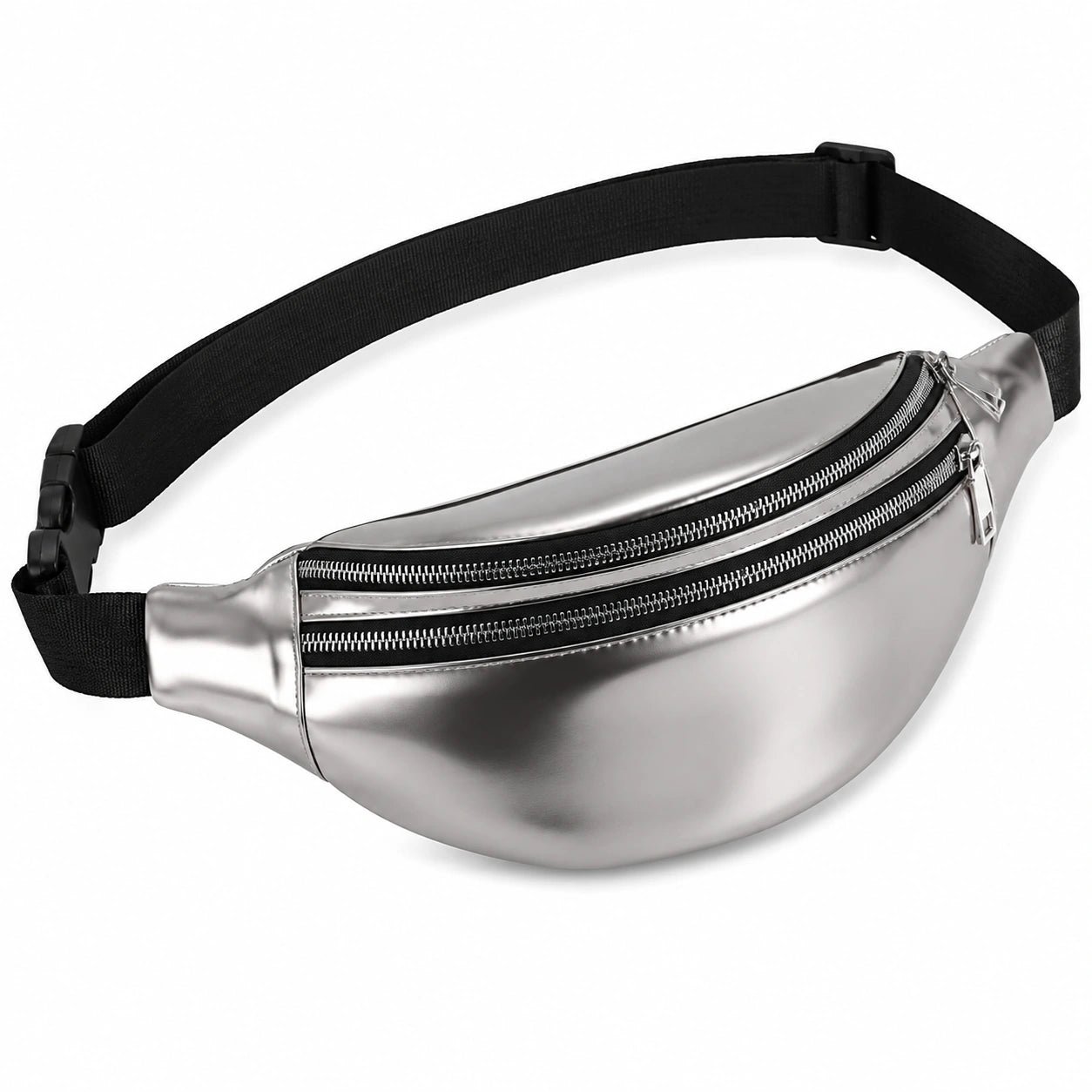 Marsupio 28 x 15 cm argento in materiale sintetico con cintura regolabile e doppia zip