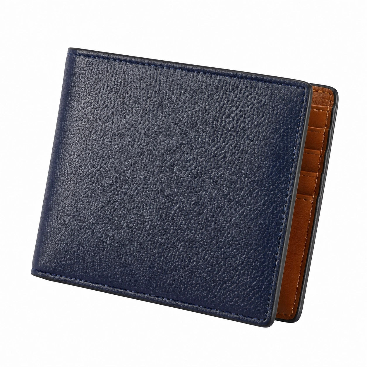 Portafoglio pieghevole 11.5 x 9.5 x 1.5 cm effetto pelle blu navy marrone con scomparti per carte
