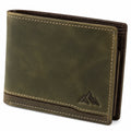 Portafoglio uomo 11.5 x 9.5 cm in pelle verde oliva e marrone - bifold con motivo montagna