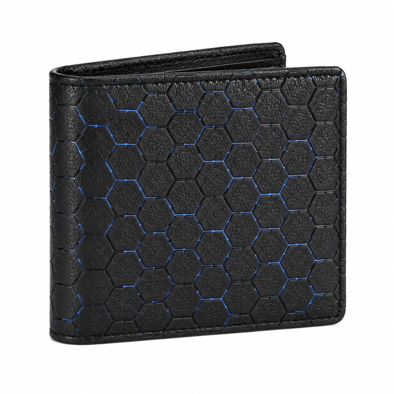 Portafoglio da uomo 12 x 9 x 2 cm in similpelle nero/blu con motivo geometrico pieghevole