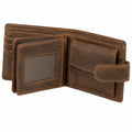 Portafoglio da uomo 12 x 9.5 x 2.5 cm in materiale effetto pelle marrone con patta - stile classico