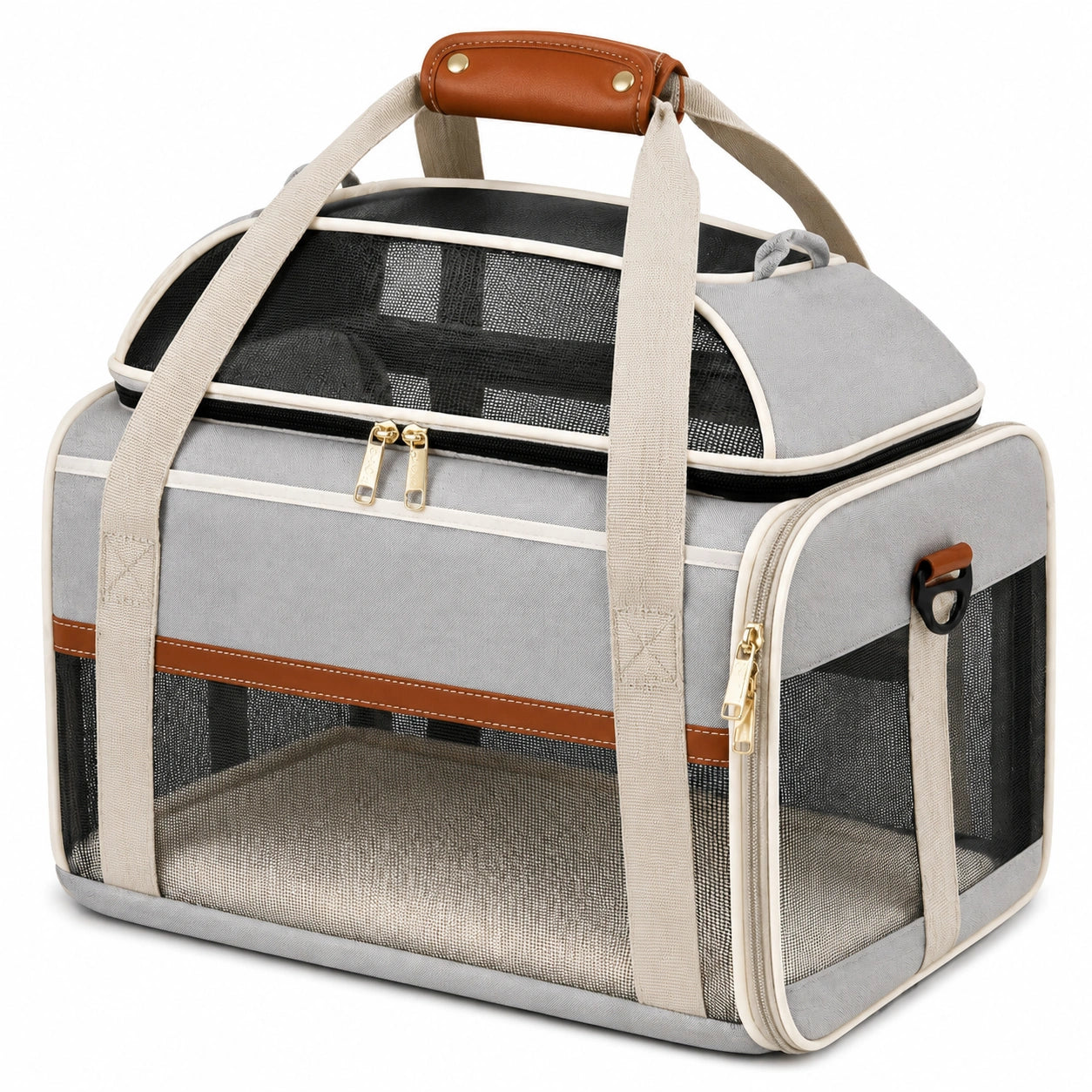 Trasportino per animali 45 x 30 x 30 cm in tessuto grigio con rete - borsa pieghevole con tracolla