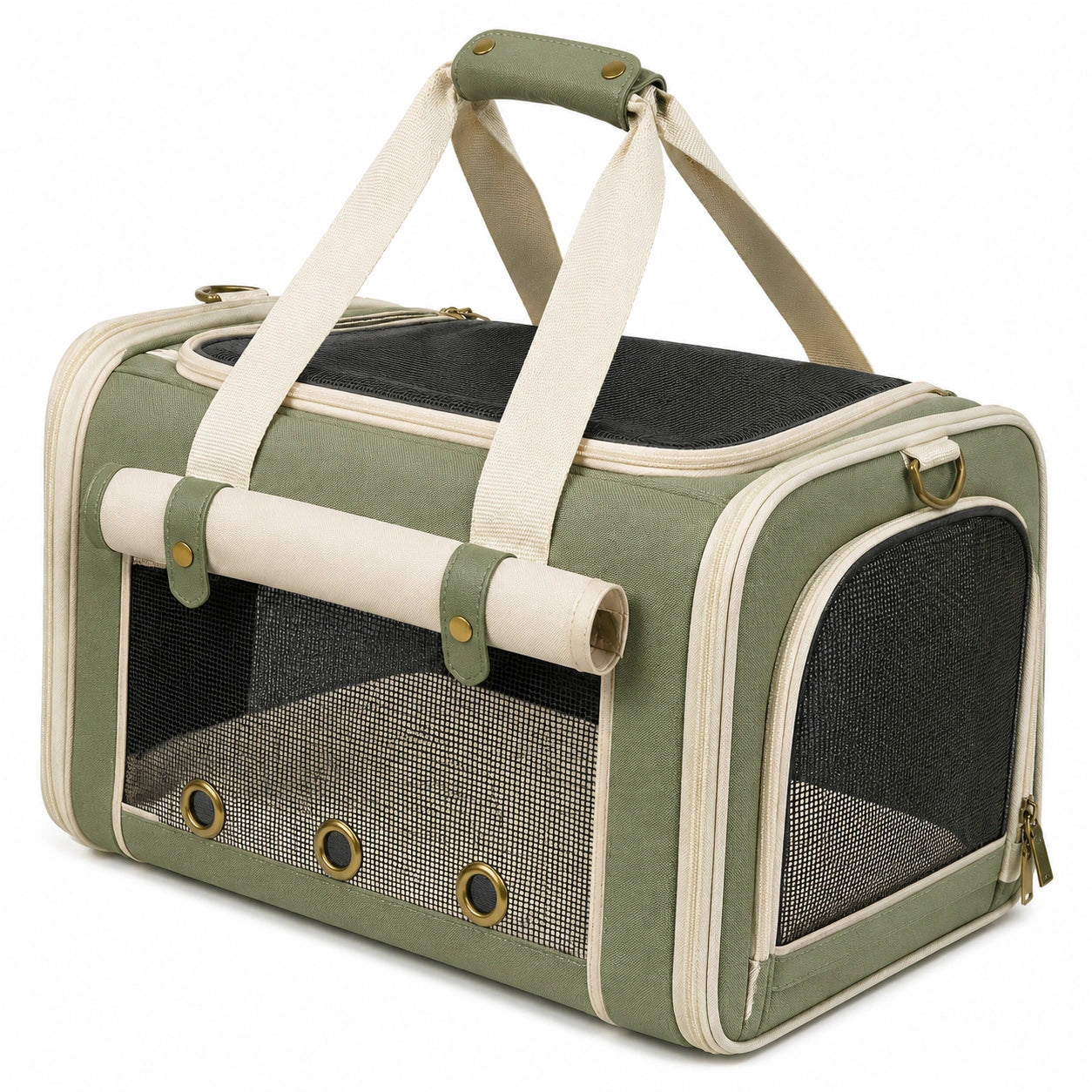 Borsa trasportino per animali 45 x 28 x 30 cm in tessuto verde con rete - pieghevole e ventilata