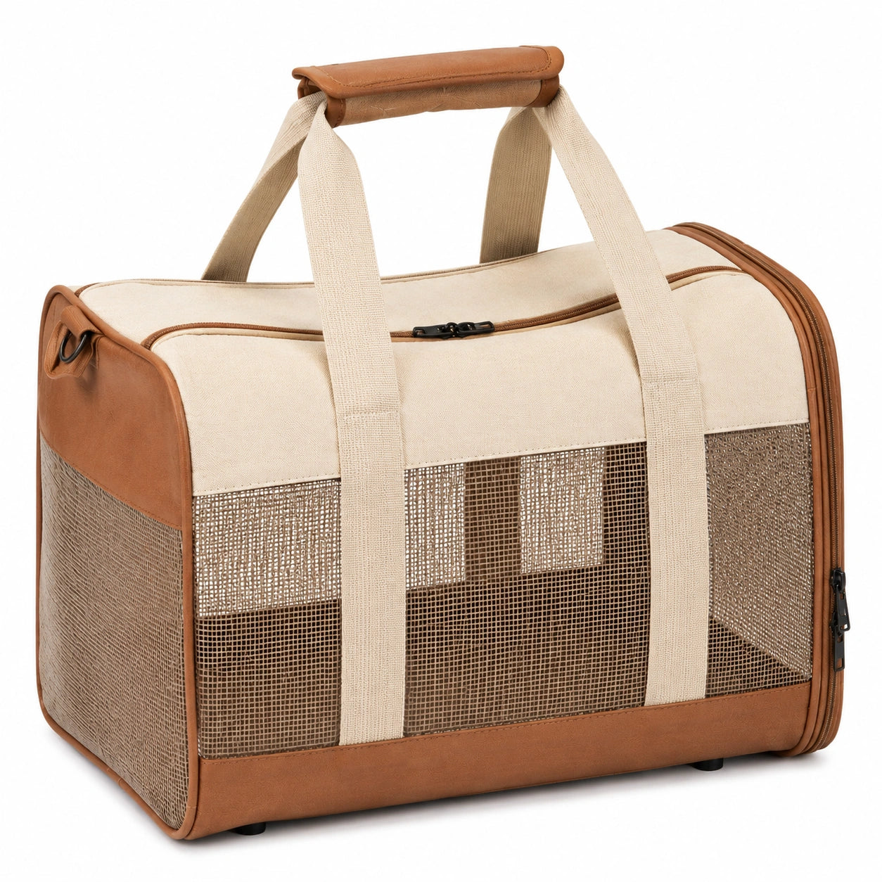 Trasportino per animali 45 x 28 x 30 cm in tessuto e rete beige/marrone - pieghevole con manici