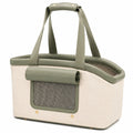 Borsa trasportino per animali 45 x 28 x 30 cm in tessuto beige e verde con rete traspirante
