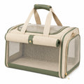 Trasportino per animali 45 x 28 x 30 cm in tessuto beige e verde con rete traspirante pieghevole