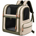 Zaino trasportino per animali 42 x 30 x 45 cm in tessuto beige e verde con rete traspirante