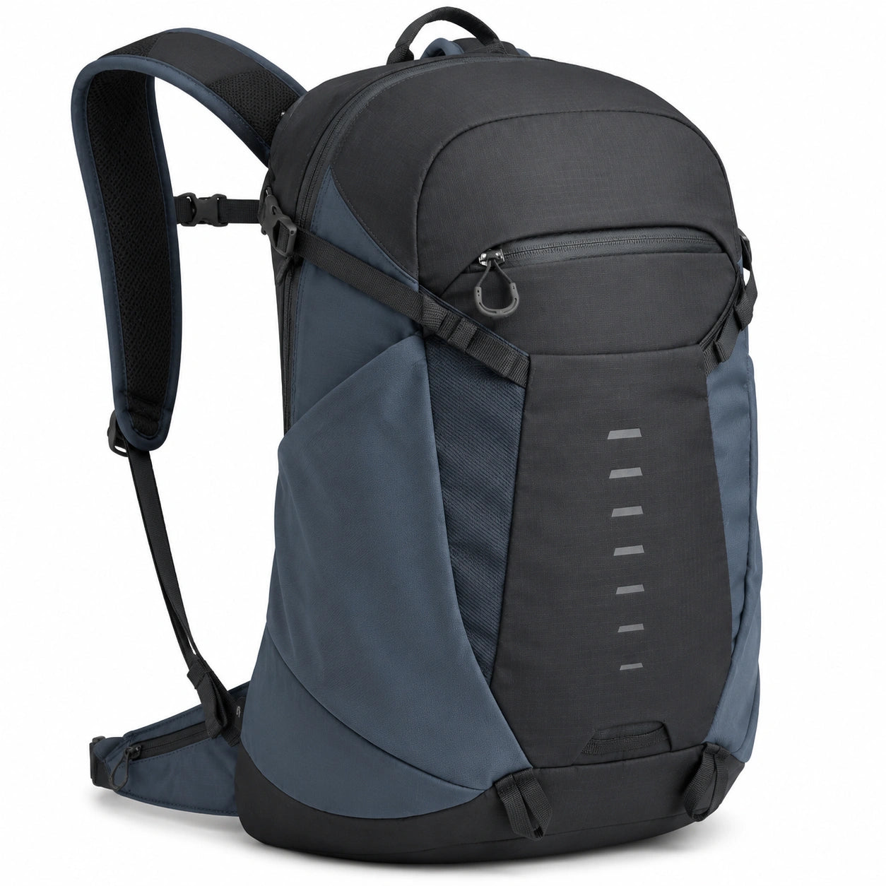 Zaino 30 x 20 x 50 cm in tessuto sintetico nero/blu scuro con tasca frontale per viaggio e attività quotidiane