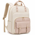 Zaino 30 x 15 x 40 cm in tessuto beige e rosa con tasche multiple per uso quotidiano