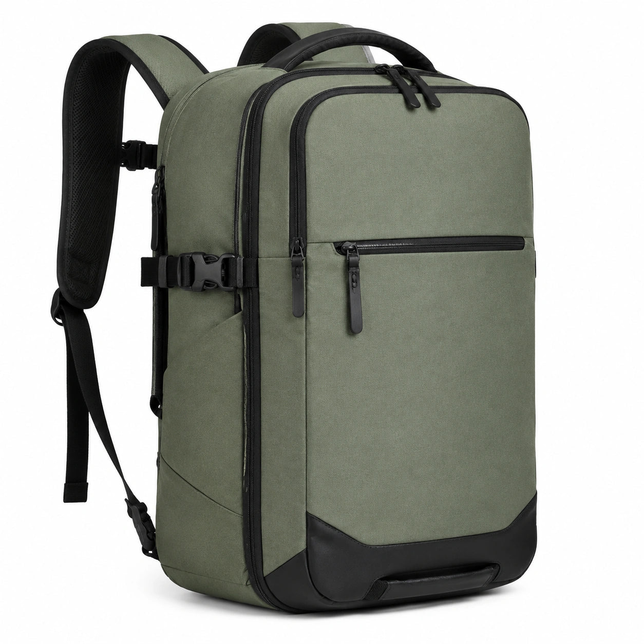 Zaino da viaggio 50 x 32 x 18 cm in tessuto verde oliva e nero con scomparti e maniglia