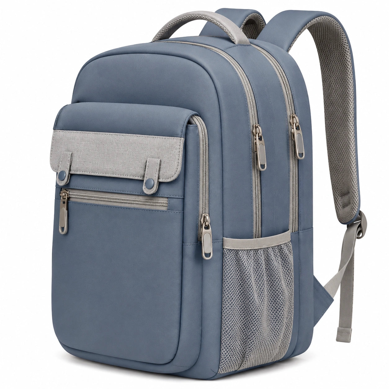 Zaino 30 x 15 x 42 cm in poliestere blu e grigio con scomparti multipli
