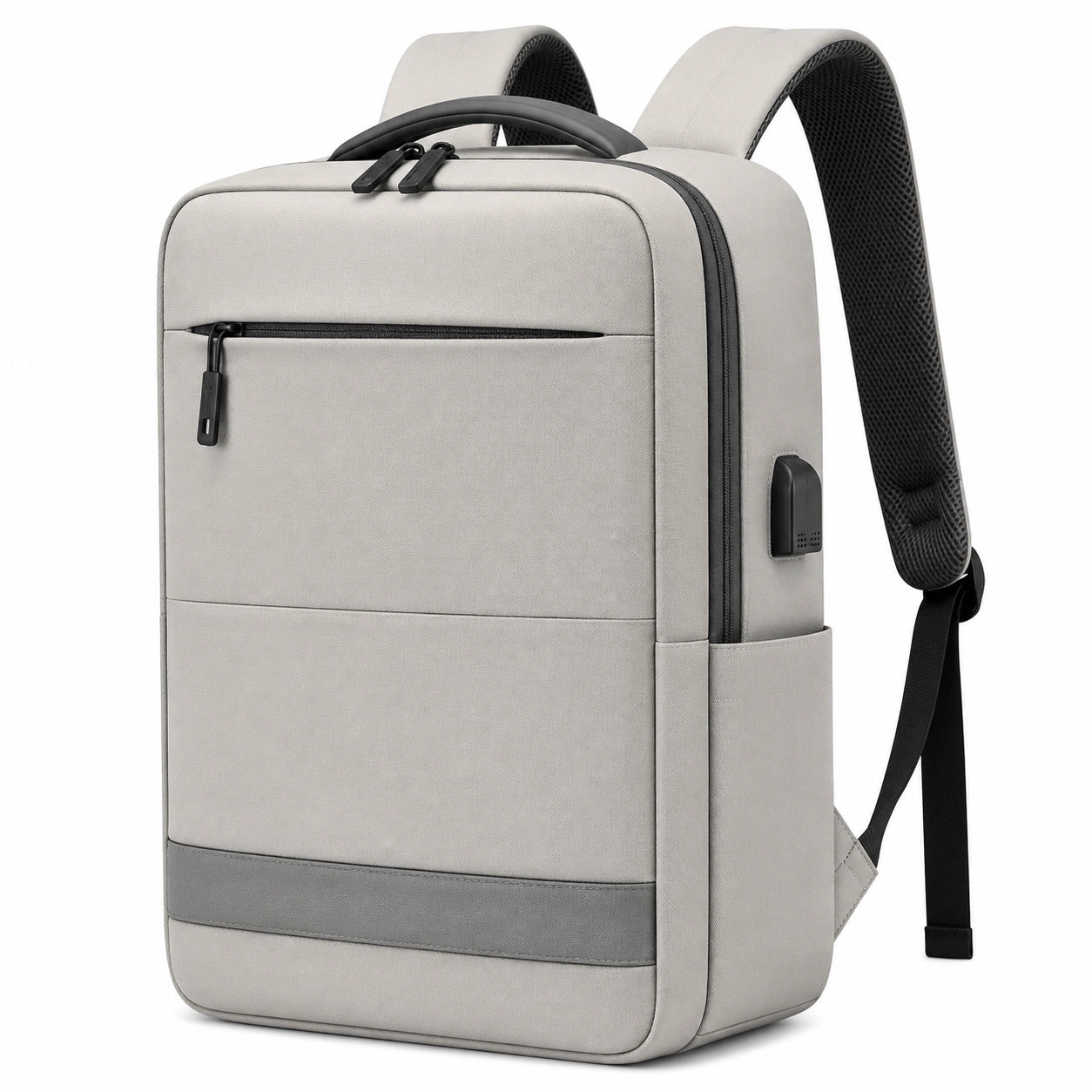 Zaino porta laptop 30 x 15 x 43 cm in tessuto sintetico grigio chiaro con porta USB e tasche organizzate
